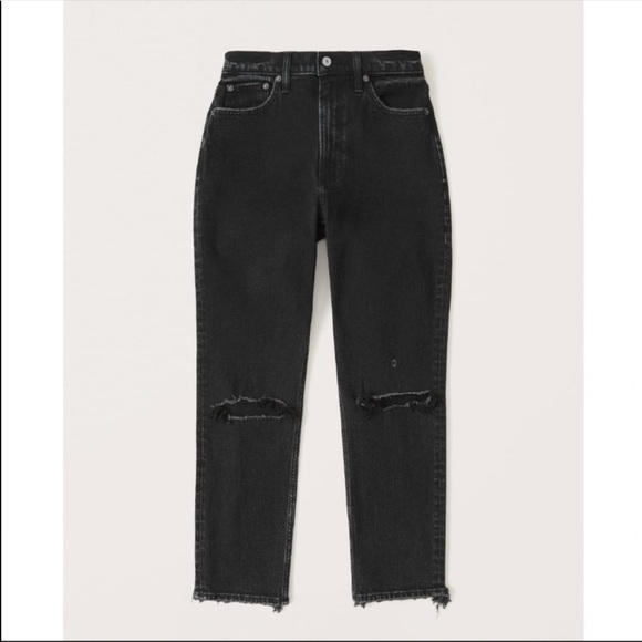 Abercrombie • black distressed mom high rise jeans sz 6 - Picture 3 of 9